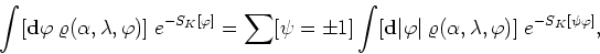 \begin{displaymath}
\int[{\bf d}\varphi\;\varrho(\alpha,\lambda,\varphi)]\;e^{-S...
...t\;\varrho(\alpha,\lambda,\varphi)]
\;e^{-S_{K}[\psi\varphi]},
\end{displaymath}