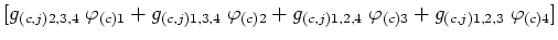 $\displaystyle [g_{(c,j)2,3,4}\;\varphi_{(c)1} +g_{(c,j)1,3,4}\;\varphi_{(c)2}
+g_{(c,j)1,2,4}\;\varphi_{(c)3} +g_{(c,j)1,2,3}\;\varphi_{(c)4}]$