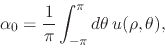 \begin{displaymath}
\alpha_{0}
=
\frac{1}{\pi}
\int_{-\pi}^{\pi}d\theta\,
u(\rho,\theta),
\end{displaymath}