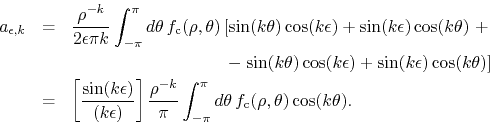 \begin{eqnarray*}
a_{\epsilon,k}
& = &
\frac{\rho^{-k}}{2\epsilon \pi k}
\in...
...i}d\theta\,
f_{\rm c}\!\left(\rho,\theta\right)
\cos(k\theta).
\end{eqnarray*}